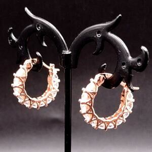 18k Rose Gold Plated CZ Diamonds Hoop Earrings Lever Back Womens Birthday Gift